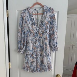 Floral Ruffle Dress - Blue and Orange